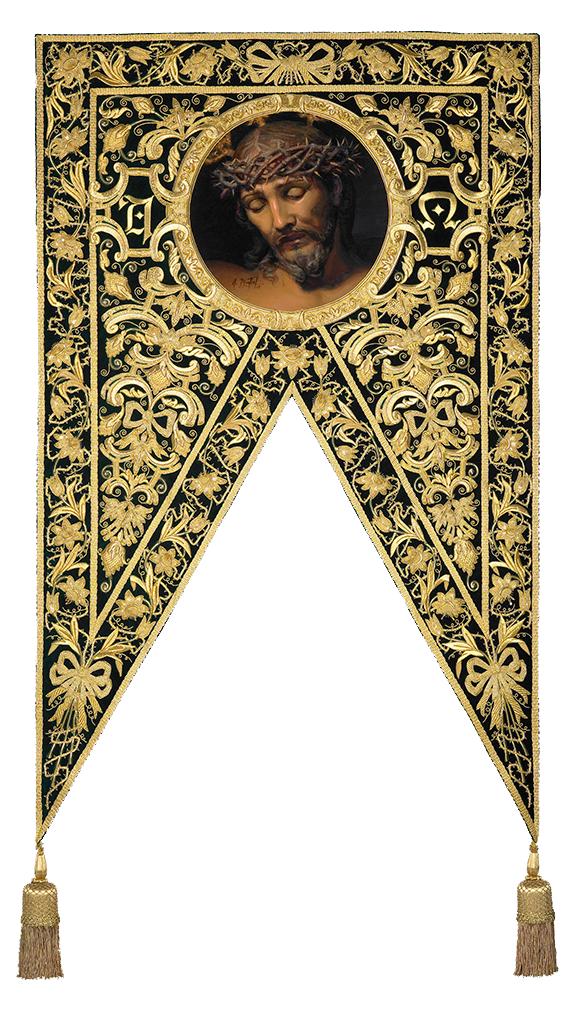 Estandarte realizado por Joaquín Salcedo y Antonio Montiel bajo diseño de Francisco Naranjo Beltrán
