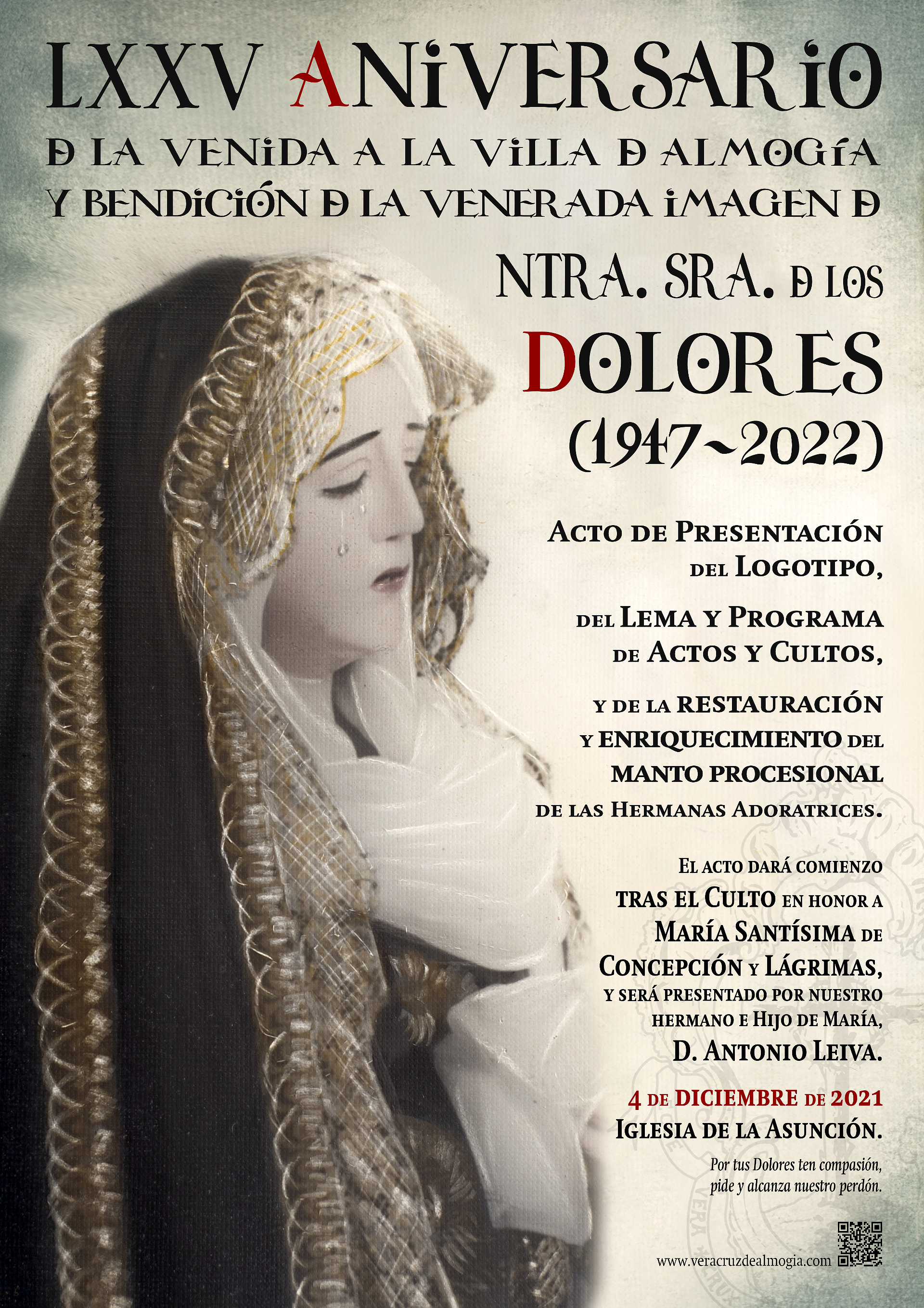 Cartel de Presentación de Actos del 75 aniversario de Ntra. Sra. de los Dolores